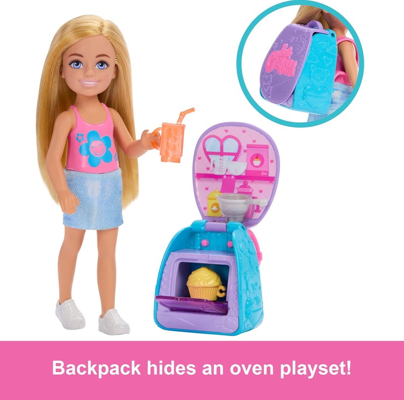 Barbie Family & Friends Cupcake Baking Backpack Blonde Chelsea Doll, Wearable Backpack with Baking Play Pieces - Image 2